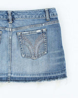 Vintage Y2k 00s Celebrity Pink Rhinestone Denim Skirt - S