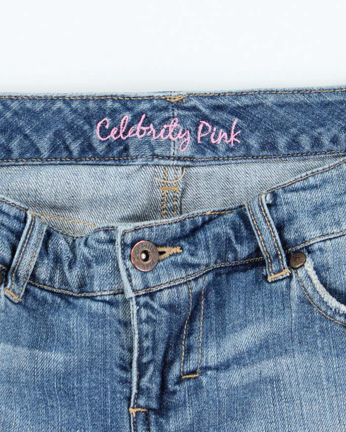 Vintage Y2k 00s Celebrity Pink Rhinestone Denim Skirt - S