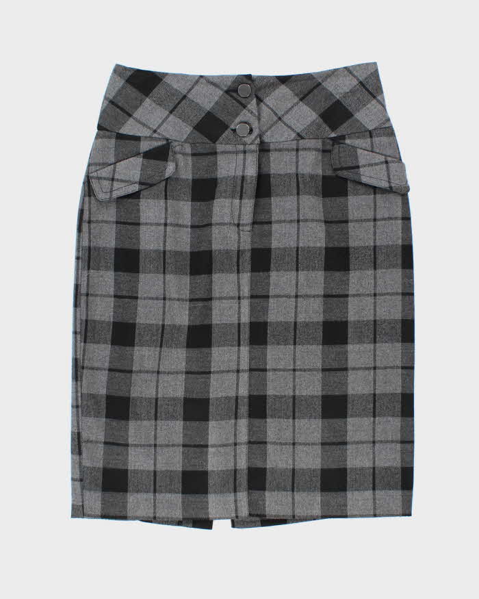 Vintage Y2K Le Chateau Knee Length Grey Check Skirt - S