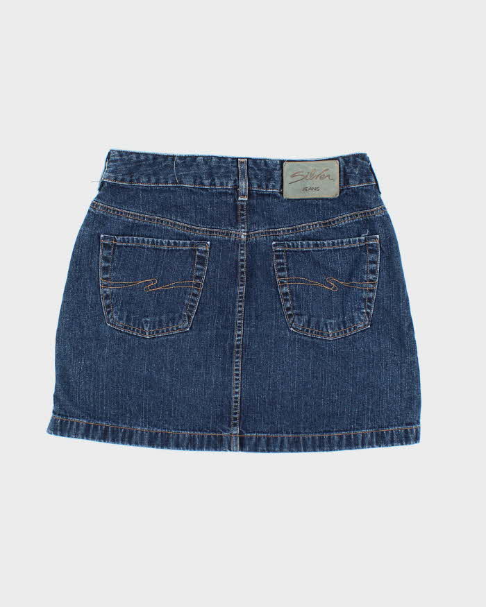 Vintage 90s Silver Dark Wash Denim Mini Skirt - W29