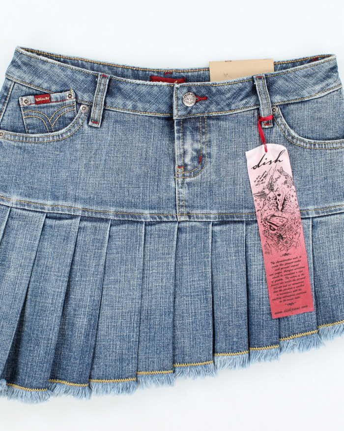 Y2k Dish Deadstock Pleated Denim Mini Skirt - W30