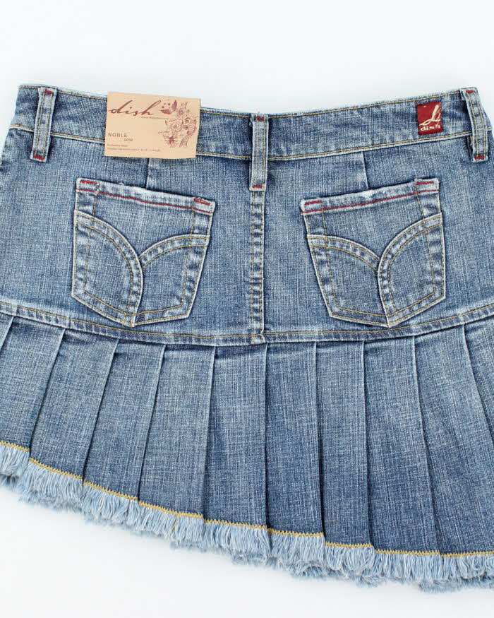 Y2k Dish Deadstock Pleated Denim Mini Skirt - W30