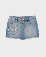 Vintage Y2k 00s Guess Embellished Denim Mini Skirt - XS