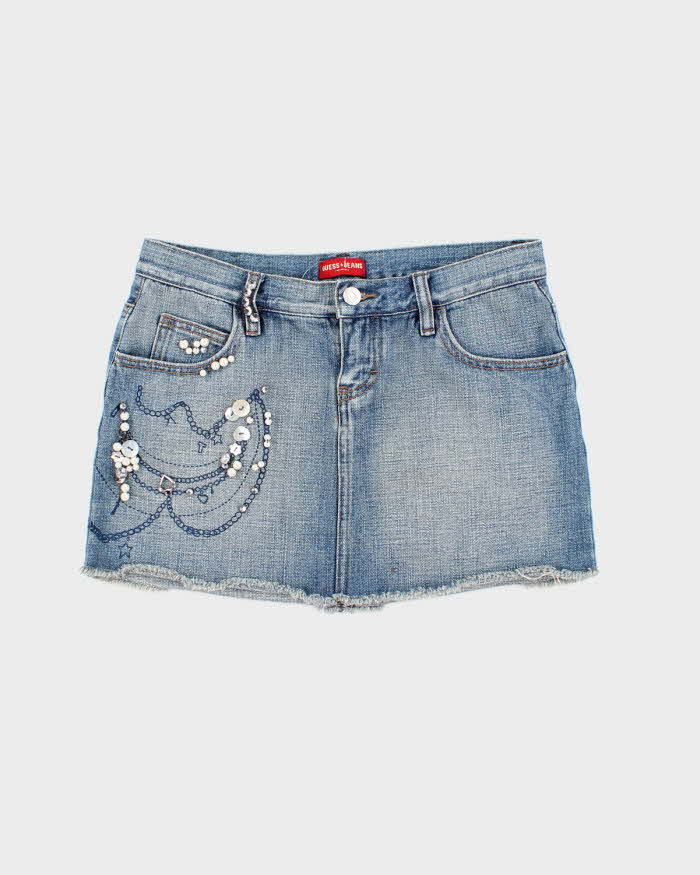 Vintage Y2k 00s Guess Embellished Denim Mini Skirt - XS