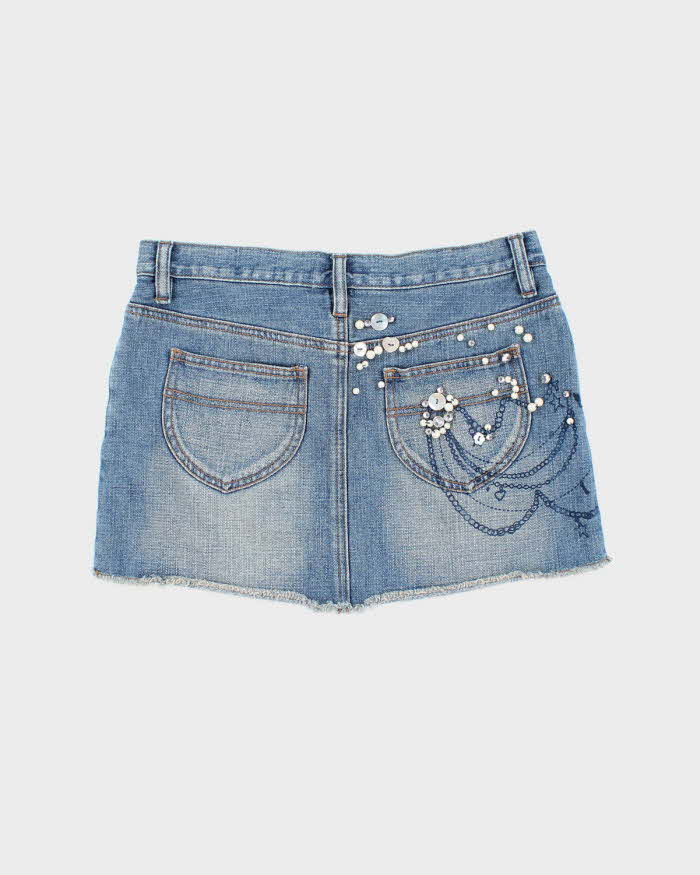 Vintage Y2k 00s Guess Embellished Denim Mini Skirt - XS