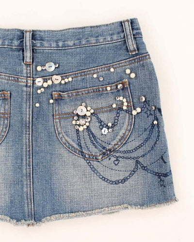 Vintage Y2k 00s Guess Embellished Denim Mini Skirt - XS