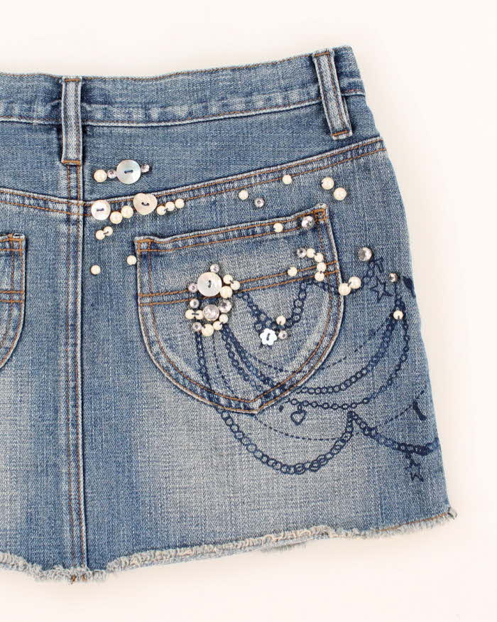 Vintage Y2k 00s Guess Embellished Denim Mini Skirt - XS