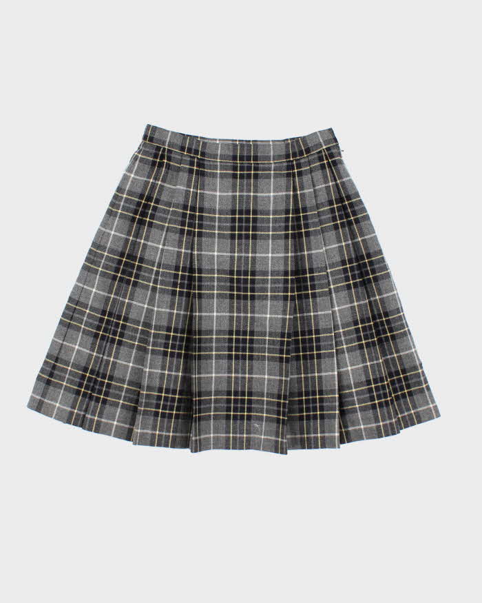 Vintage Burberry Checked Pleated Wool Skirt - XS