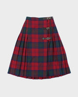 Vintage Buckle Checked Pleated Wool Skirt - XXS