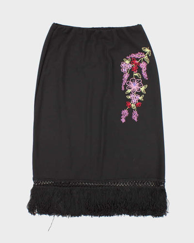 Vintage 90s 00s Bianca Nygard Black Tassel Midi Skirt - S