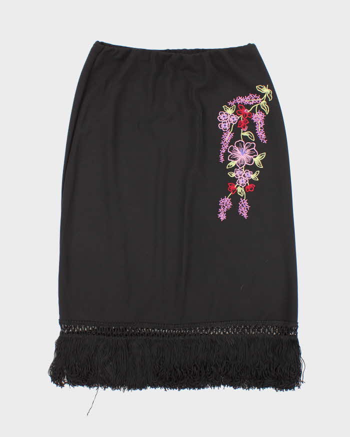 Vintage 90s 00s Bianca Nygard Black Tassel Midi Skirt - S