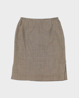 Vintage 1990s Valentino Beige and Black Houndstooth Midi Skirt - XS
