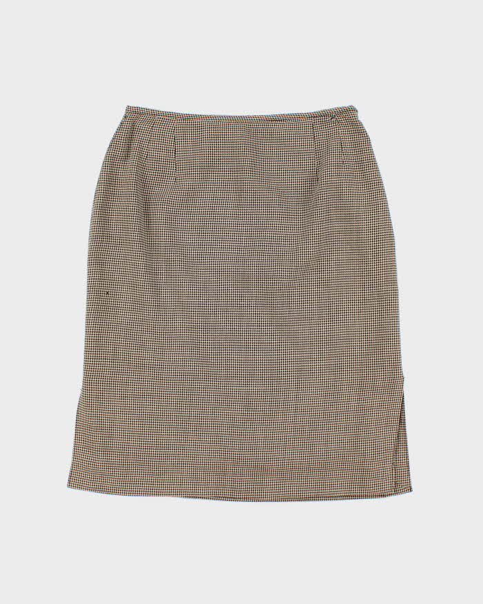 Vintage 1990s Valentino Beige and Black Houndstooth Midi Skirt - XS