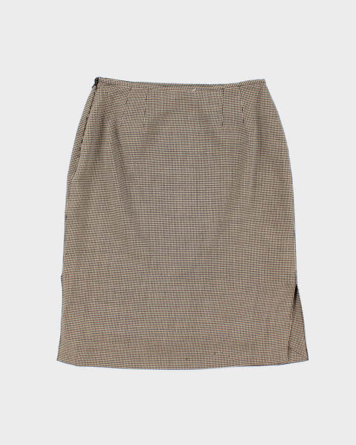Vintage 1990s Valentino Beige and Black Houndstooth Midi Skirt - XS
