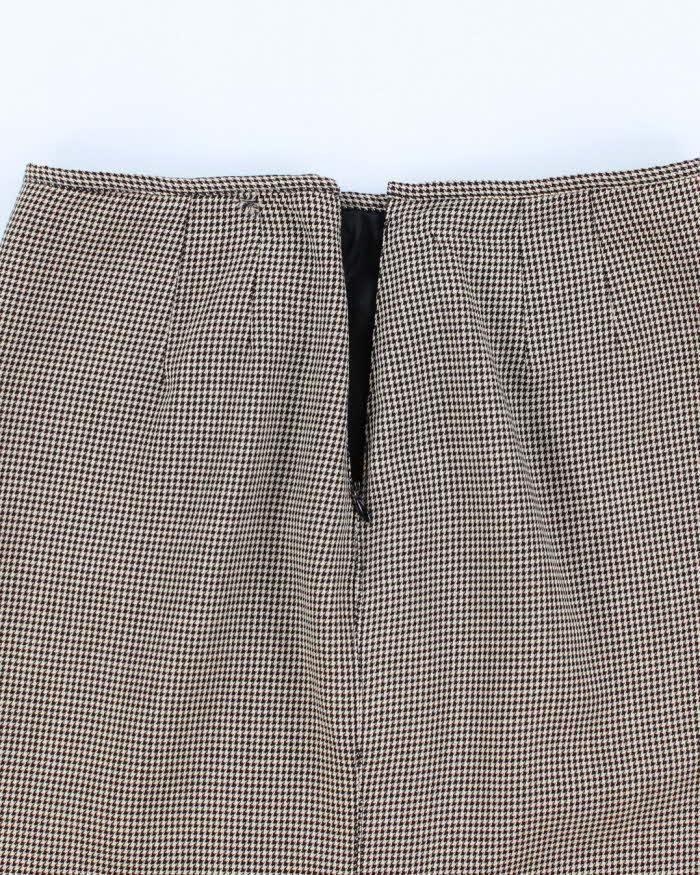 Vintage 1990s Valentino Beige and Black Houndstooth Midi Skirt - XS