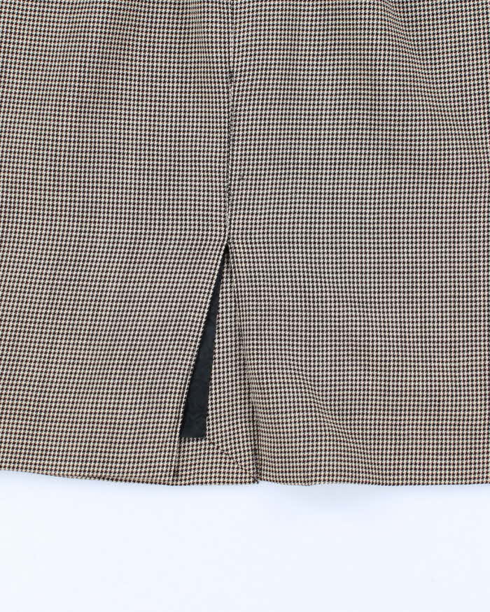 Vintage 1990s Valentino Beige and Black Houndstooth Midi Skirt - XS