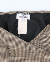 Vintage 1990s Valentino Beige and Black Houndstooth Midi Skirt - XS