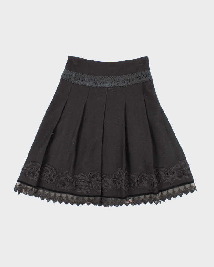 Baimijier Thick Black Lined Embroidered Skirt - XXS