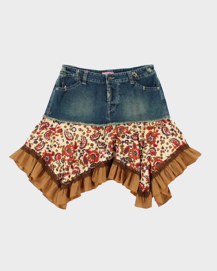 Vintage Y2k 00s Pinky Denim Ruffle Hem Skirt - S