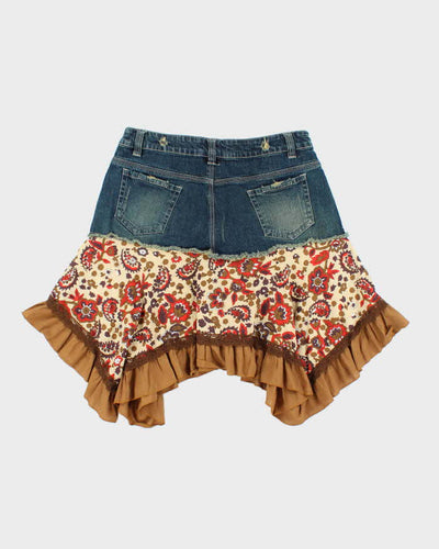 Vintage Y2k 00s Pinky Denim Ruffle Hem Skirt - S