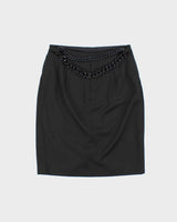 Versace Black Wool Chunky Chain Straight Knee Length Skirt - W30