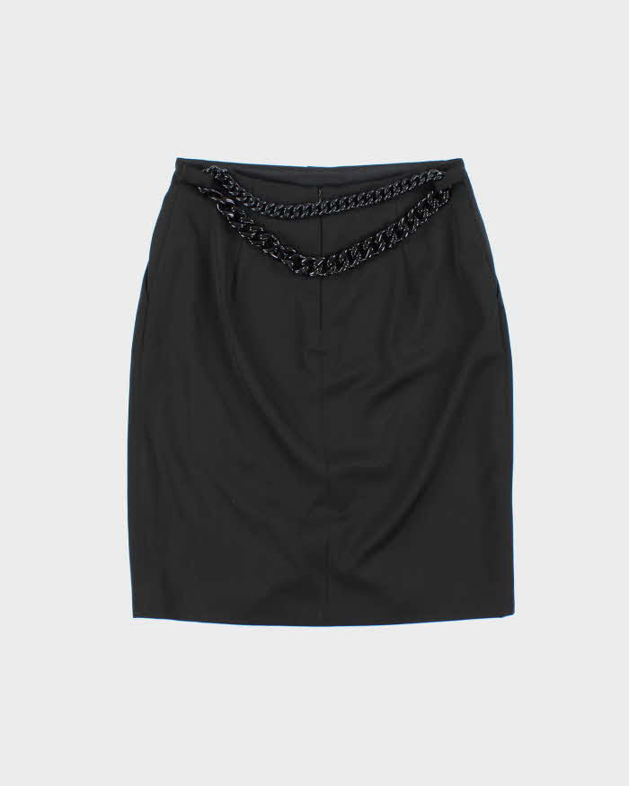 Versace Black Wool Chunky Chain Straight Knee Length Skirt - W30