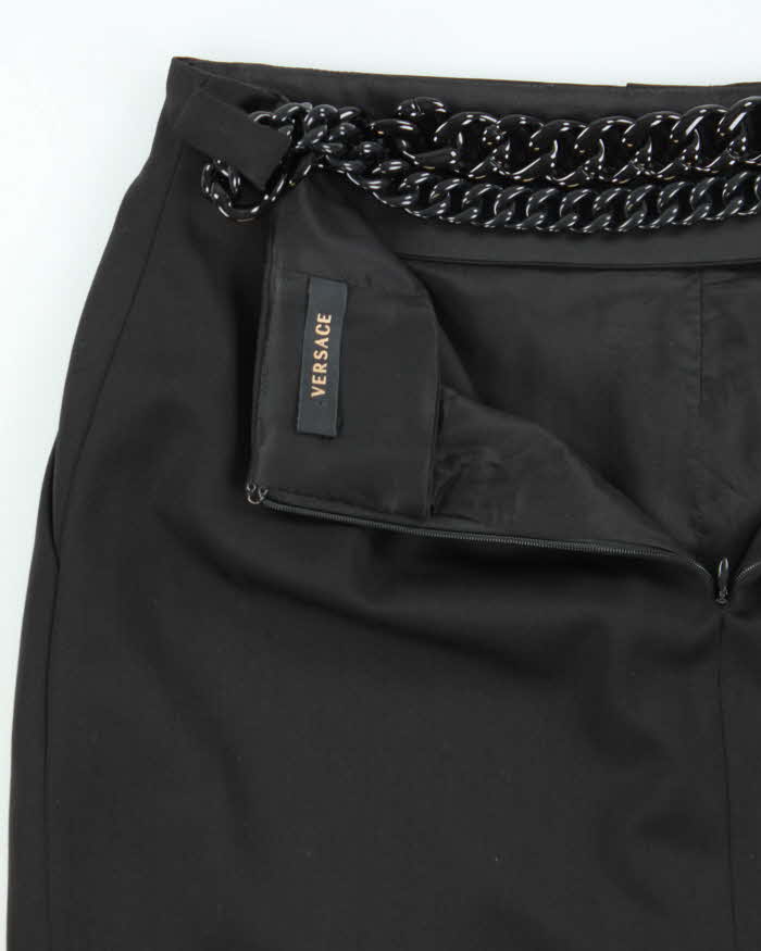 Versace Black Wool Chunky Chain Straight Knee Length Skirt - W30