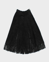 Vintage 1990s Women's A-Line Western Suede Tassel Midi Skirt - W25