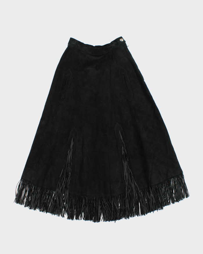 Vintage 1990s Women's A-Line Western Suede Tassel Midi Skirt - W25