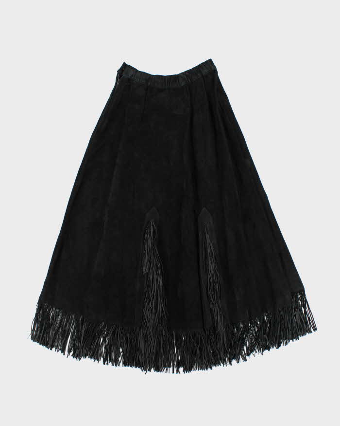Vintage 1990s Women's A-Line Western Suede Tassel Midi Skirt - W25