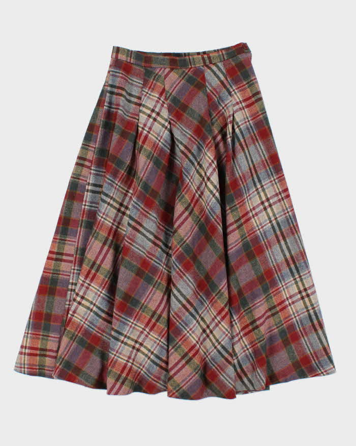 Vintage 80s Junior Flare Check Wool Blend Skirt - XS