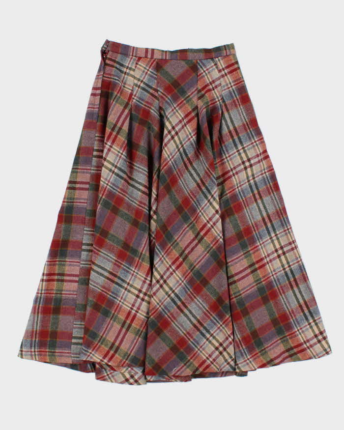 Vintage 80s Junior Flare Check Wool Blend Skirt - XS
