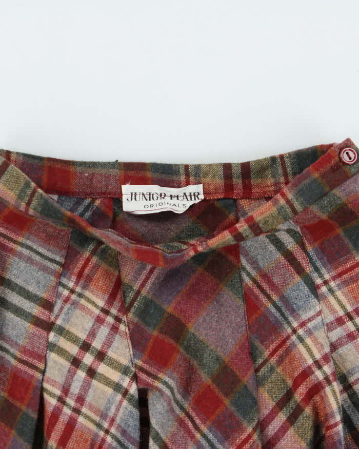 Vintage 80s Junior Flare Check Wool Blend Skirt - XS
