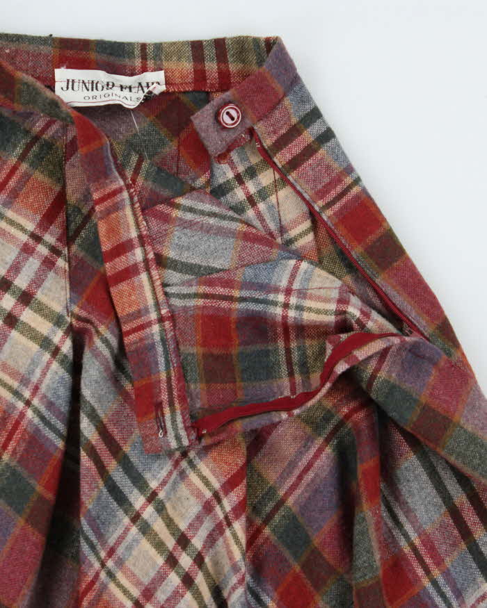 Vintage 80s Junior Flare Check Wool Blend Skirt - XS
