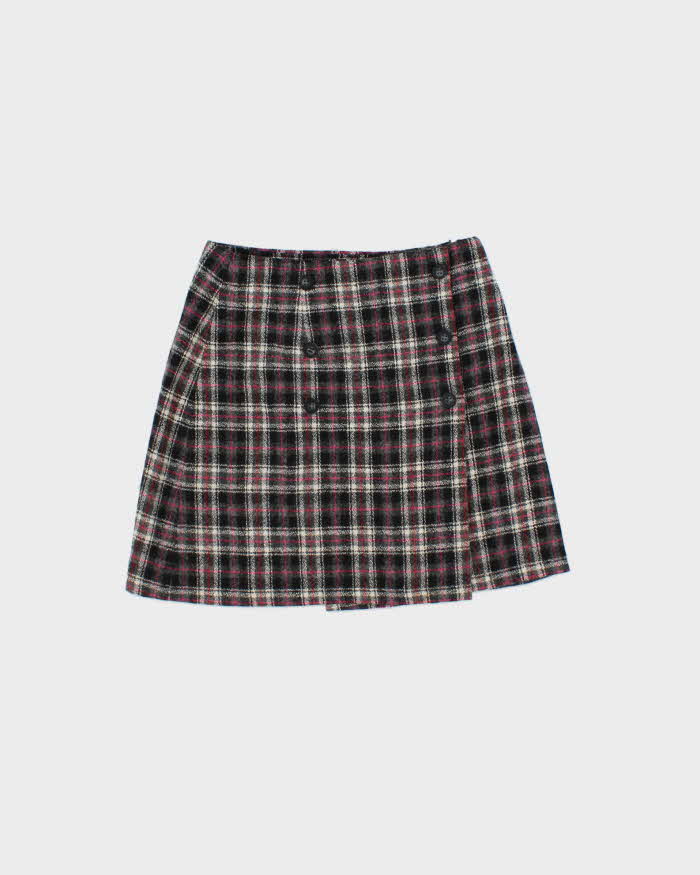 Vintage 00s U2 Clothing Wool Blend Checked Mini Skirt -XXS