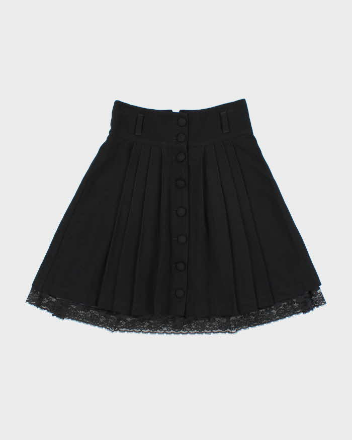 Vintage 00s Contemporary Button-up Lace Trim Skirt - XS