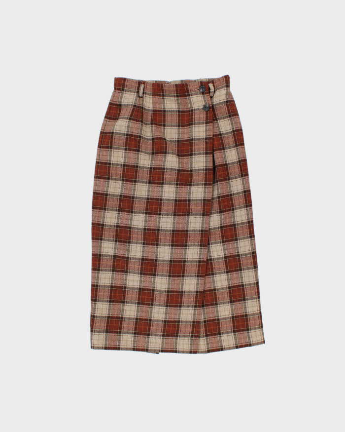 Vintage 1990s Women's Tartan Wool Midi Skirt - M