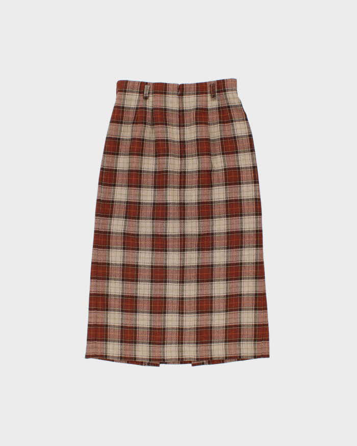 Vintage 1990s Women's Tartan Wool Midi Skirt - M