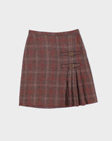 Vintage 1970s Wool Blend Check Double Buckle Skirt - XS