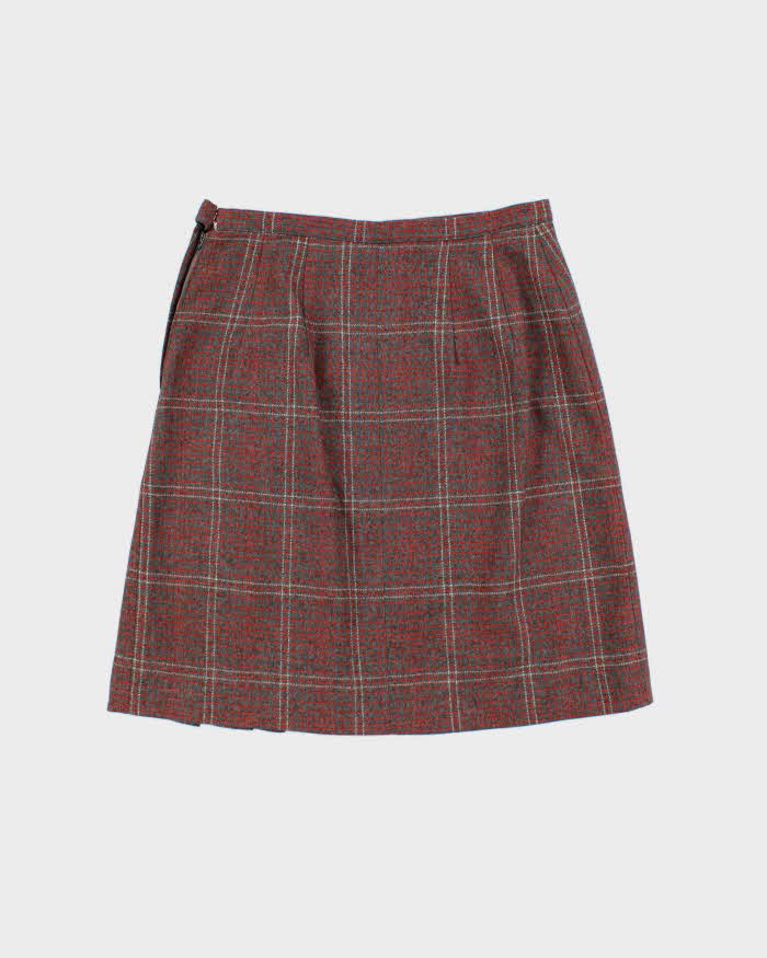 Vintage 1970s Wool Blend Check Double Buckle Skirt - XS