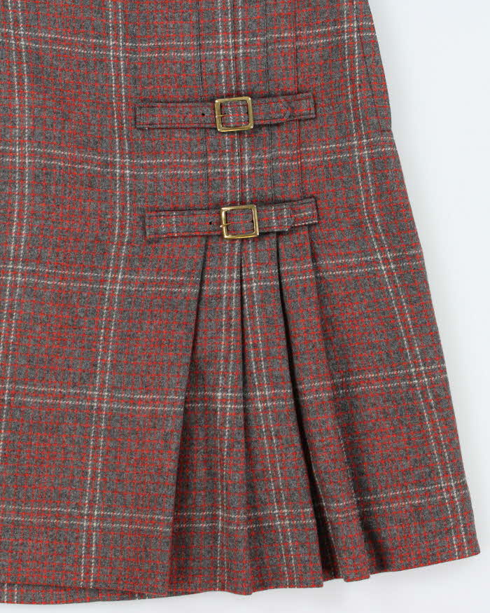 Vintage 1970s Wool Blend Check Double Buckle Skirt - XS