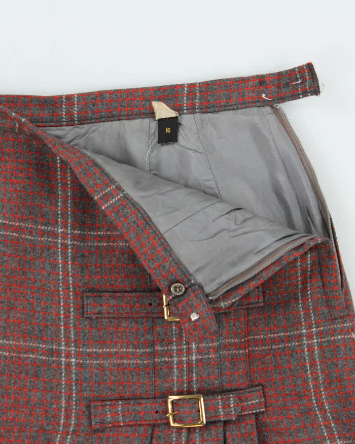 Vintage 1970s Wool Blend Check Double Buckle Skirt - XS