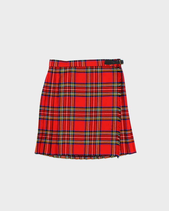 Vintage 1970s Teachers Pet Union Made Wool Blend Tartan Women's Pleated Wrap Skirt - S