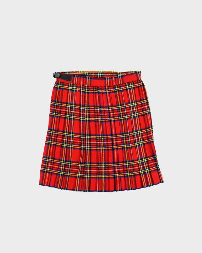 Vintage 1970s Teachers Pet Union Made Wool Blend Tartan Women's Pleated Wrap Skirt - S