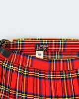 Vintage 1970s Teachers Pet Union Made Wool Blend Tartan Women's Pleated Wrap Skirt - S