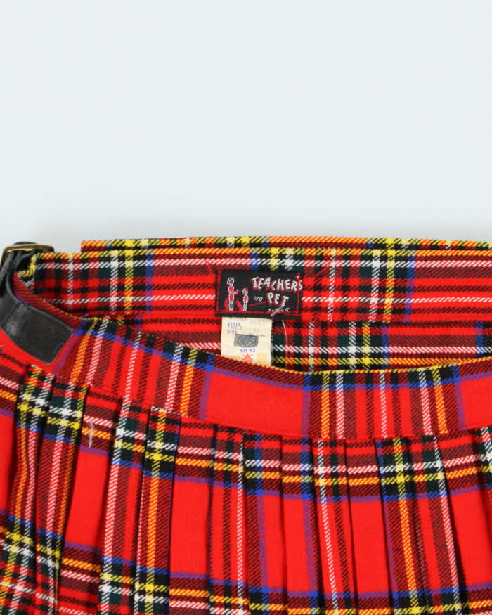 Vintage 1970s Teachers Pet Union Made Wool Blend Tartan Women's Pleated Wrap Skirt - S