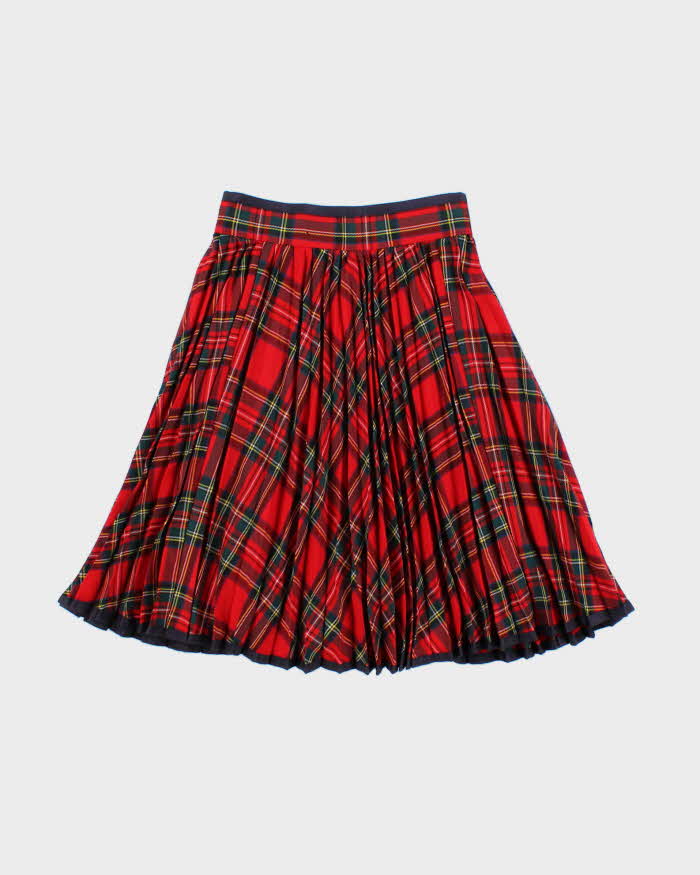 Vintage Kent Checked Micro Pleat Wool Skirt - XXS