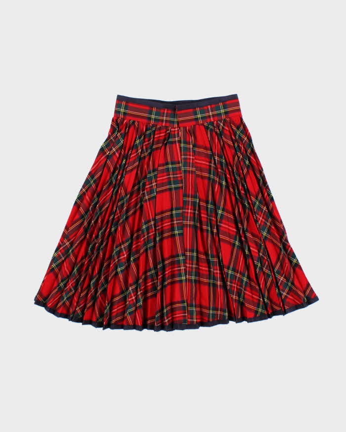 Vintage Kent Checked Micro Pleat Wool Skirt - XXS