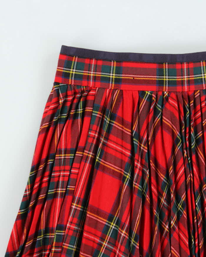 Vintage Kent Checked Micro Pleat Wool Skirt - XXS