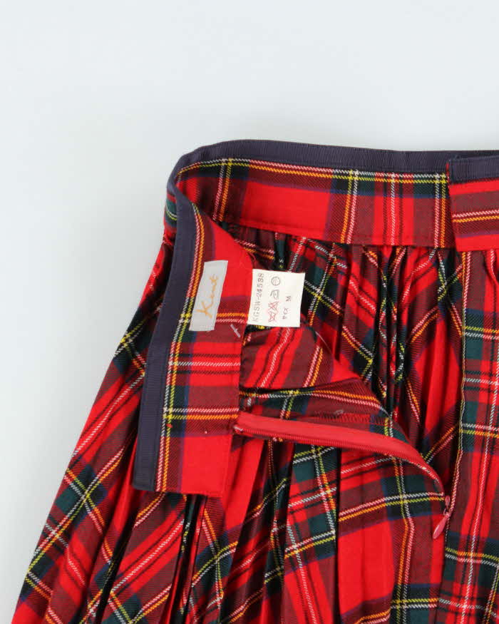 Vintage Kent Checked Micro Pleat Wool Skirt - XXS